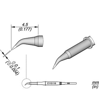 Soldering tip conical bent, D: 0.1 mm, C115118