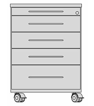 ESD Rollcontainer, Holzkorpus, 5 Schubladen, grau, 435x800x602mm