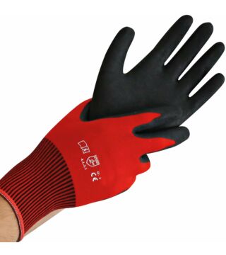 Hygostar Feinstrickhandschuh ERGOFLEX MIKRO, schwarz,e Nitril-Mikroschaumbeschichtung, rot