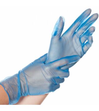 Rękawice WINYLOWE Hygostar IDEAL, niebieskie bezpudrowe, niebieski